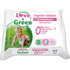 Toallitas de Baño Love & Green Limpieza sin Perfume Hipoalergénico 0% 55 piezas