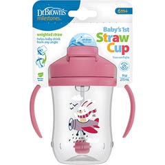 Dr Brown's My First Cup with Bunny Straw Pink +6m 270ml