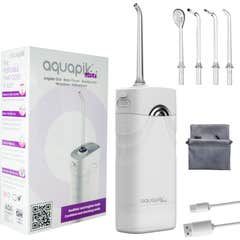 AquaPik Kit Mini Irrigador Bucal Portátil Viaje Carga Usb Blanco