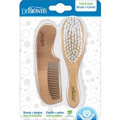 Dr. Brown'S Cepillo Suave Seguro + Peine Mango Madera 2 uds
