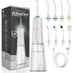 Irrigatore Dentale Portatile Aquapik UltraCare Plus 8 Ugelli 5 Modalità 300 ml (Bianco)