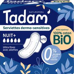 Tadam' Compresas Dermo-Sensitivas Noche+ Algodón Bio Noche 10 uds