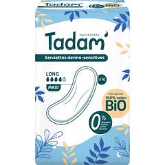 Tadam' Compresas Dermo-Sensitivas Largas Maxi Algodón Bio 16 uds