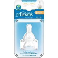 Dr Brown 's Standard Natural Siliconen Speen +6Mnds N3 2 stuks