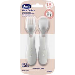 Chicco Set Duo Cubiertos Inox 18M+ Gris