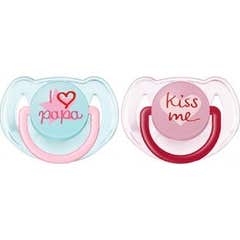 Philips Avent 2 pacifiers decorated with text 6-18 months girl