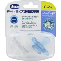 Chicco Physio Mini Soft Chupete Silicona Ortodontico 0-2M Azul 2uds