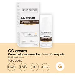 Bella Aurora CC Cream Crema Color Anti-Manchas SPF50+ Tono Claro 30ml