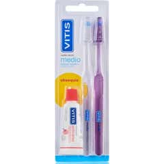 Vitis Medium Toothbrush 2pcs + Anticaries Toothpaste 15ml