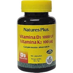 Natures Plus Vit D3 &amp; K2 90 kapsler