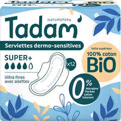 Tadam' Compresas Dermo-Sensibles Super+ Algodón Bio 12 uds