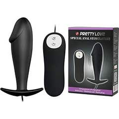 Mooie Liefde Anaal Plug Siliconen Penis Vorm en 12 Modi Vibratie Zwart 1ud