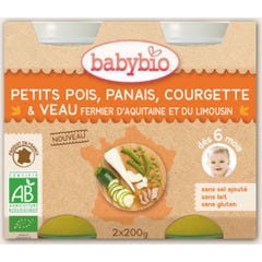 Babybio Small Jars Menu Small Peas Parsnips Courgette & Veau Organic ds 6 Months 2x200g