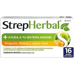 StrepHerbal Propolis y Melisa + Vitamina C y Zinc Miel 16 pastillas