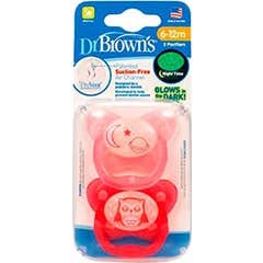 Dr Brown's Chupete Silicona Nocturno 6 a 18 Meses Rosa 2uds