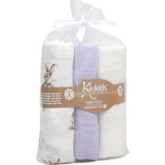 Kiokids Set Muselinas Conejitos Lavanda Blanco 70x70 cm