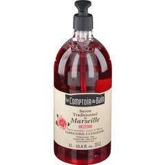 LA COMPLEMENTARIA DE BAÑO Jabón de Marsella tradicional ROSA Botella de 1000 ml