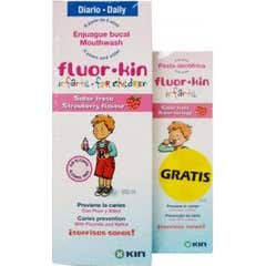 Fluor-Kin Infantil Pack colutorio menta 500ml + pasta dentífrica fresa 50ml