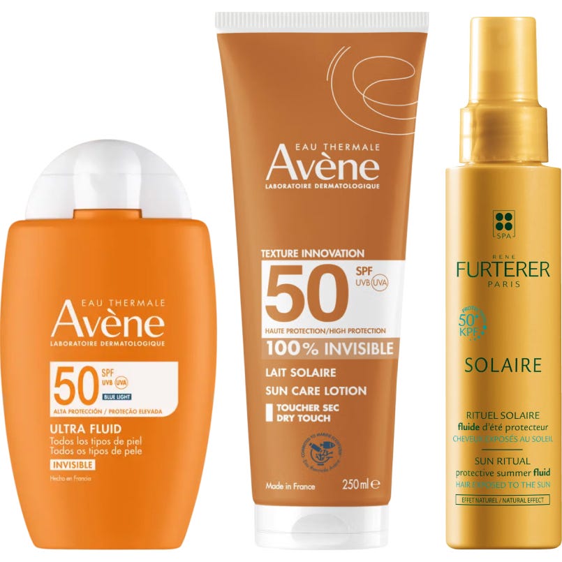 Avène Pack Ultra Fluido Invisible SPF50 + Leche Invisible SPF50 + René Furterer Fluido Solar Protector KPF 50+