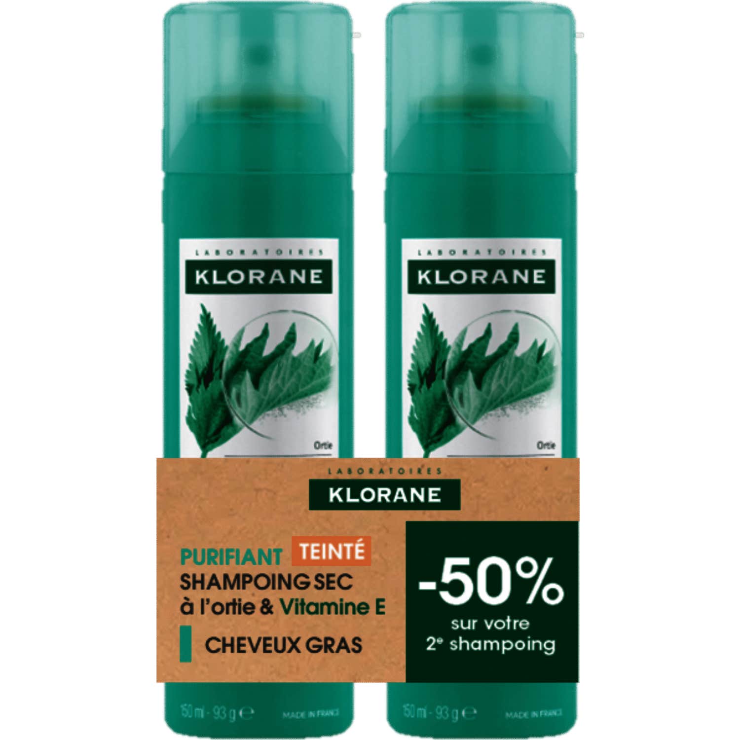Klorane Champú Seco Ortiga Cabello Moreno 2x150ml
