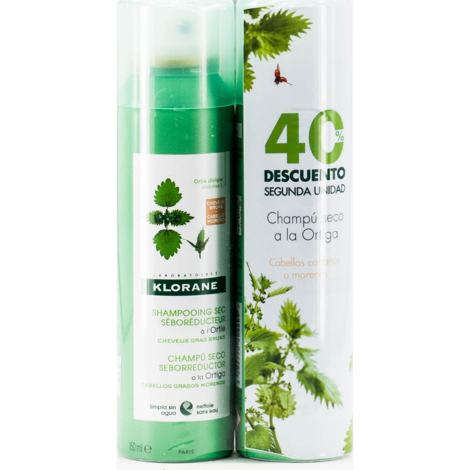 Klorane Champú Seco Ortiga Cabello Moreno 2x150ml