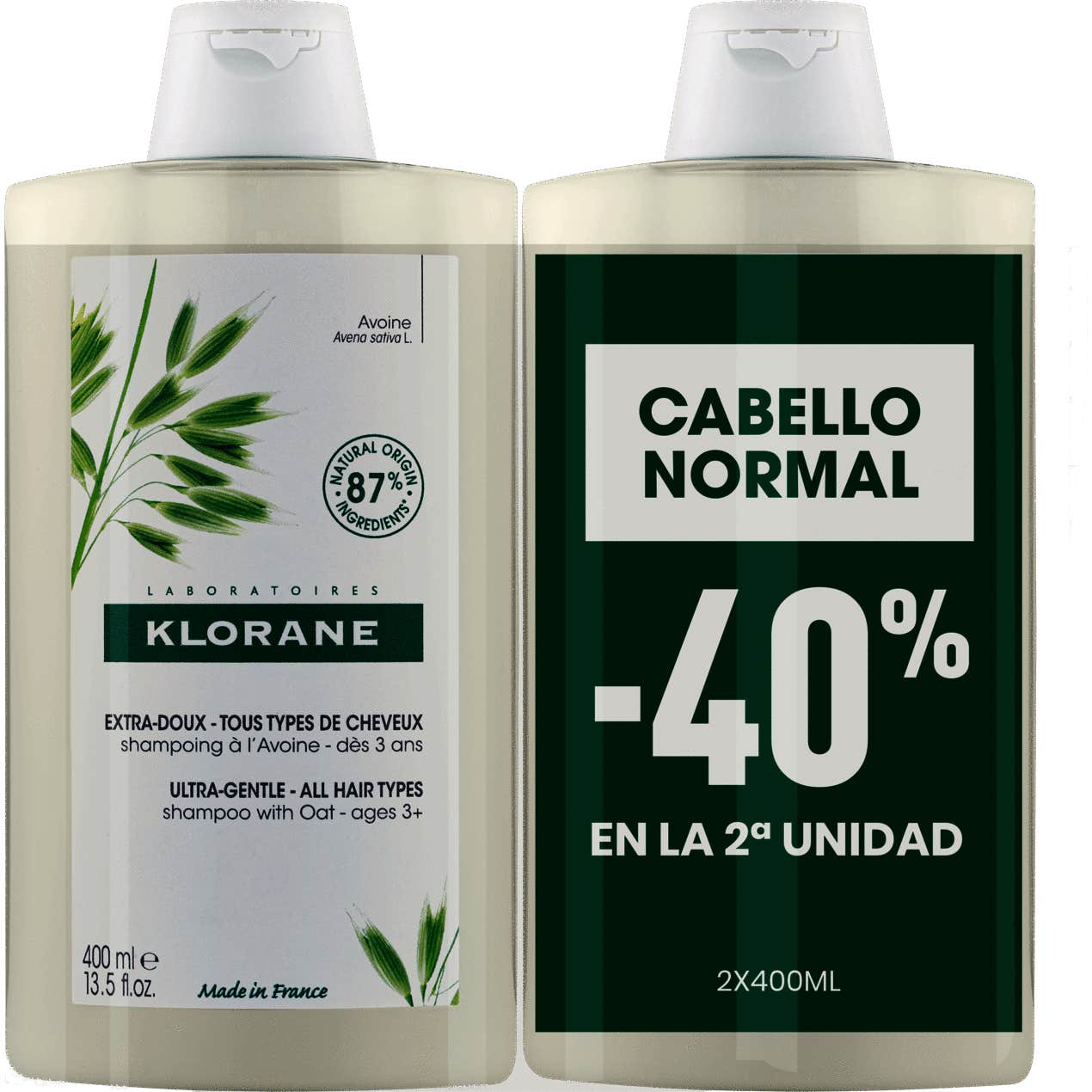 Klorane Champú a la Leche de Avena 2x400ml