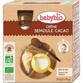 Babybio Crema Calabaza De Cacao Y Cacao Sémola De Cacao Orgánica 8 Meses 4 X 90 Grs