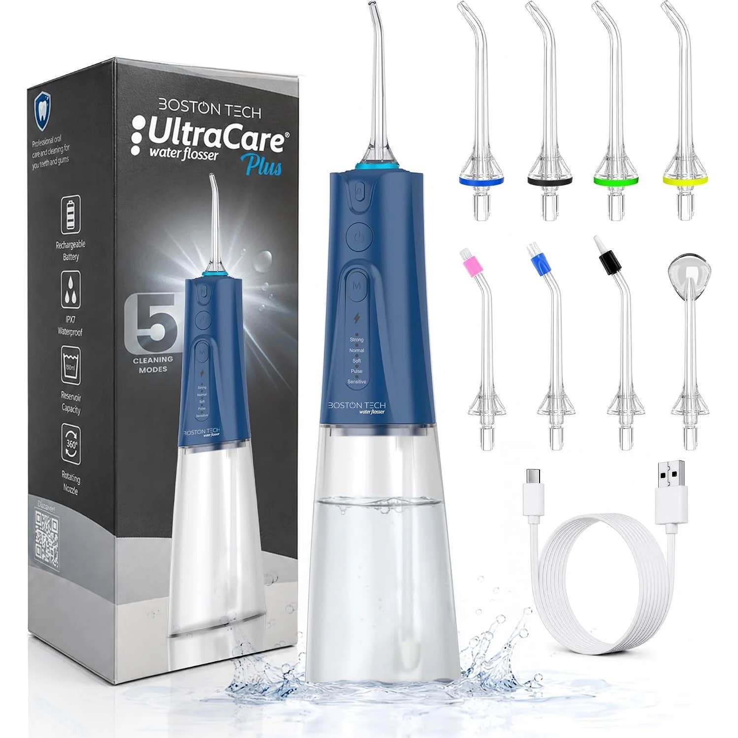 UltraCare Irrigador Dental PortátilPlus 8 Boquillas 5 Modos 300 ml Azul 1 ud