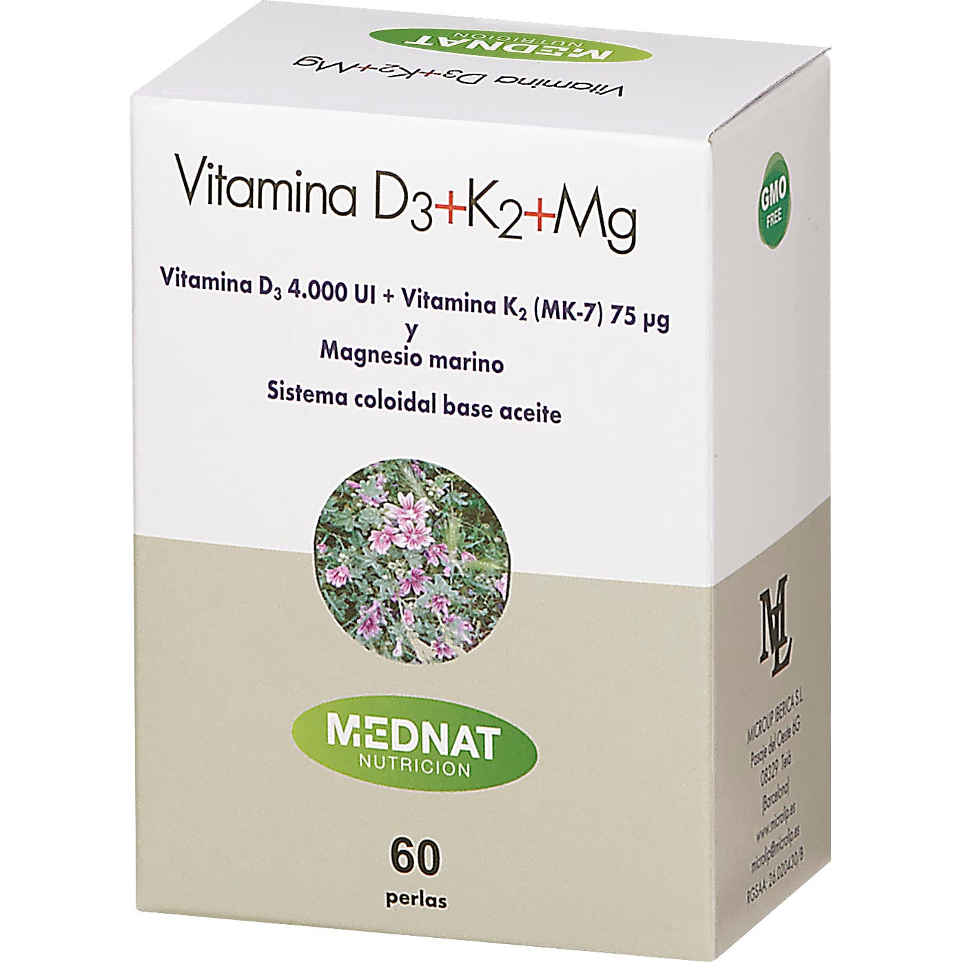 Mednat Vitamina D3+K2+Mg 60 Perlas