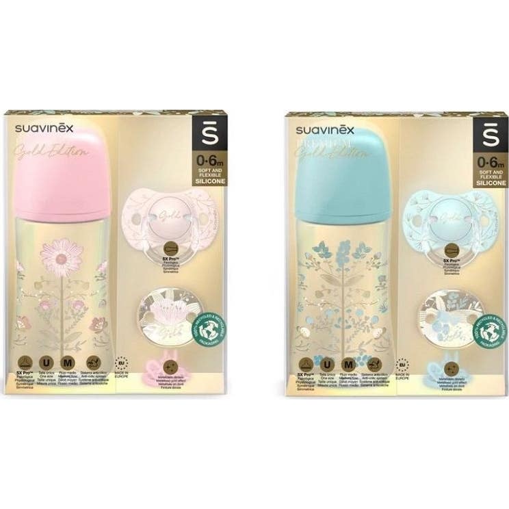 Suavinex Premium Gold Edition Biberón 270ml + Chupete + Sujetachupetes