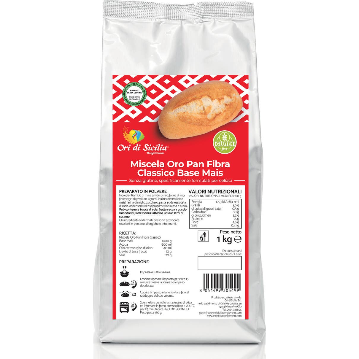 Ori di Sicilia Mix Pan Base Maíz Sin Gluten 1000 g