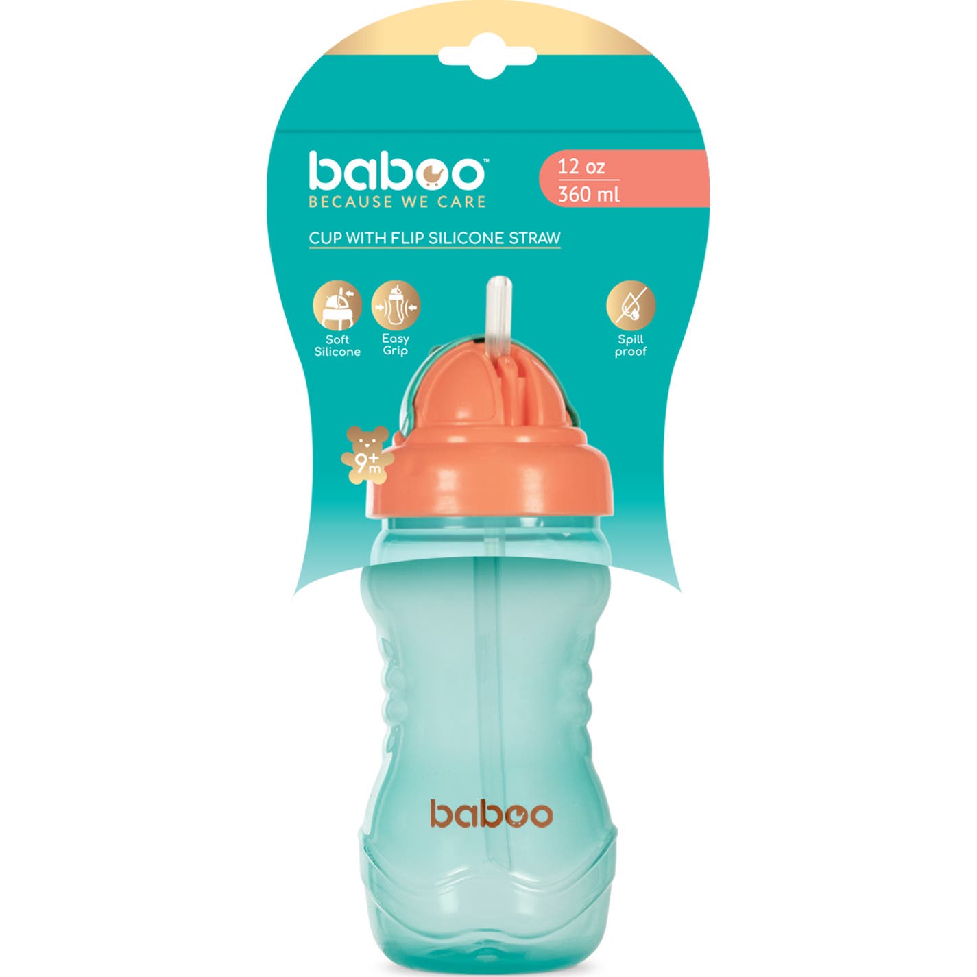 Baboo Vaso con Pajita Silicona Verde 360ml +9 Meses 1ud