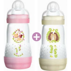 MAM Anti-Colic Bottle - 260 ml - 0 - 6 Meses - Ttine Dbit 2 - Set Of 2 - Pink And White