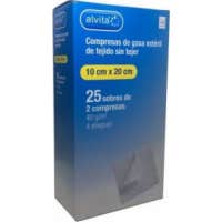 Alvita Compresas gasa Esteril Tejido Sin Tejer 10 cm X 20 cm 25 sobres (2 ud/Sobre)