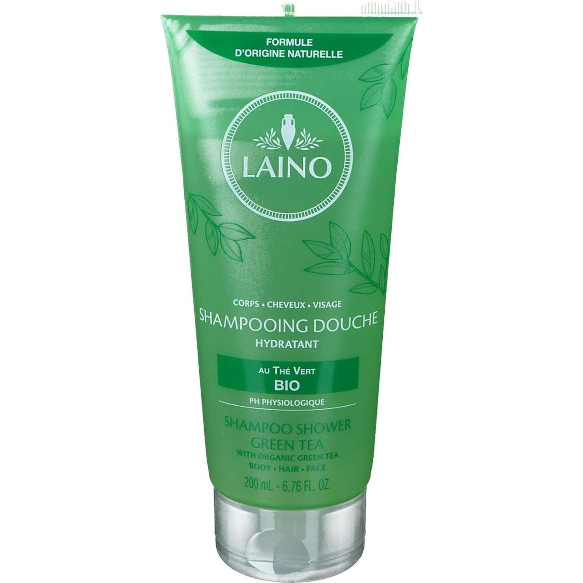 LAINO Champú de ducha de té verde orgánico, tubo de 200 ml