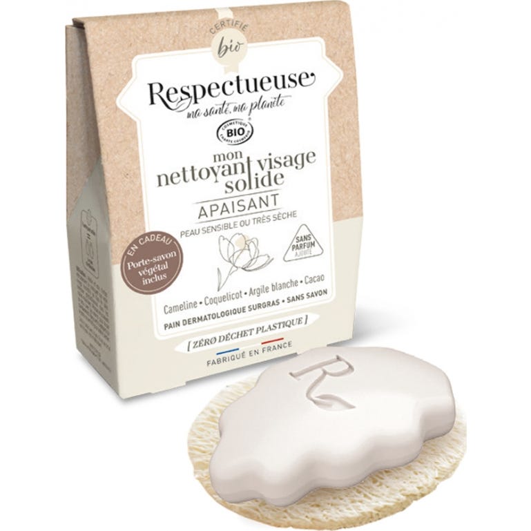 Respectueuse Kit Limpiador Facial Sólido Calmante + Porta Jabón