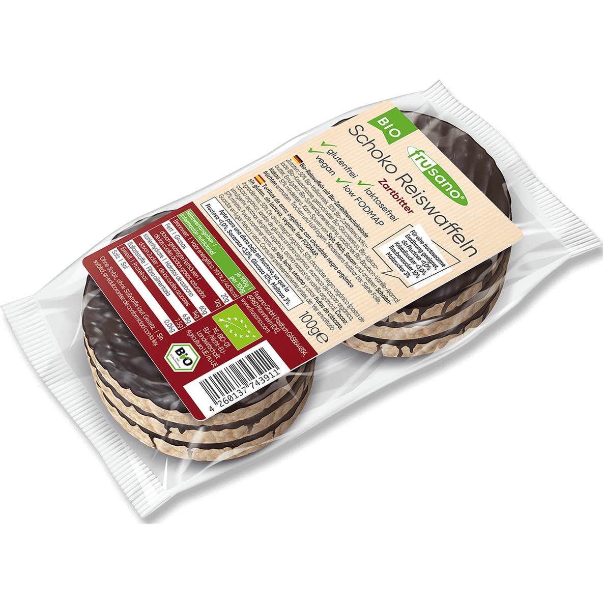 Frusano Organic Rice Cakes Dark Chocolate 100 g