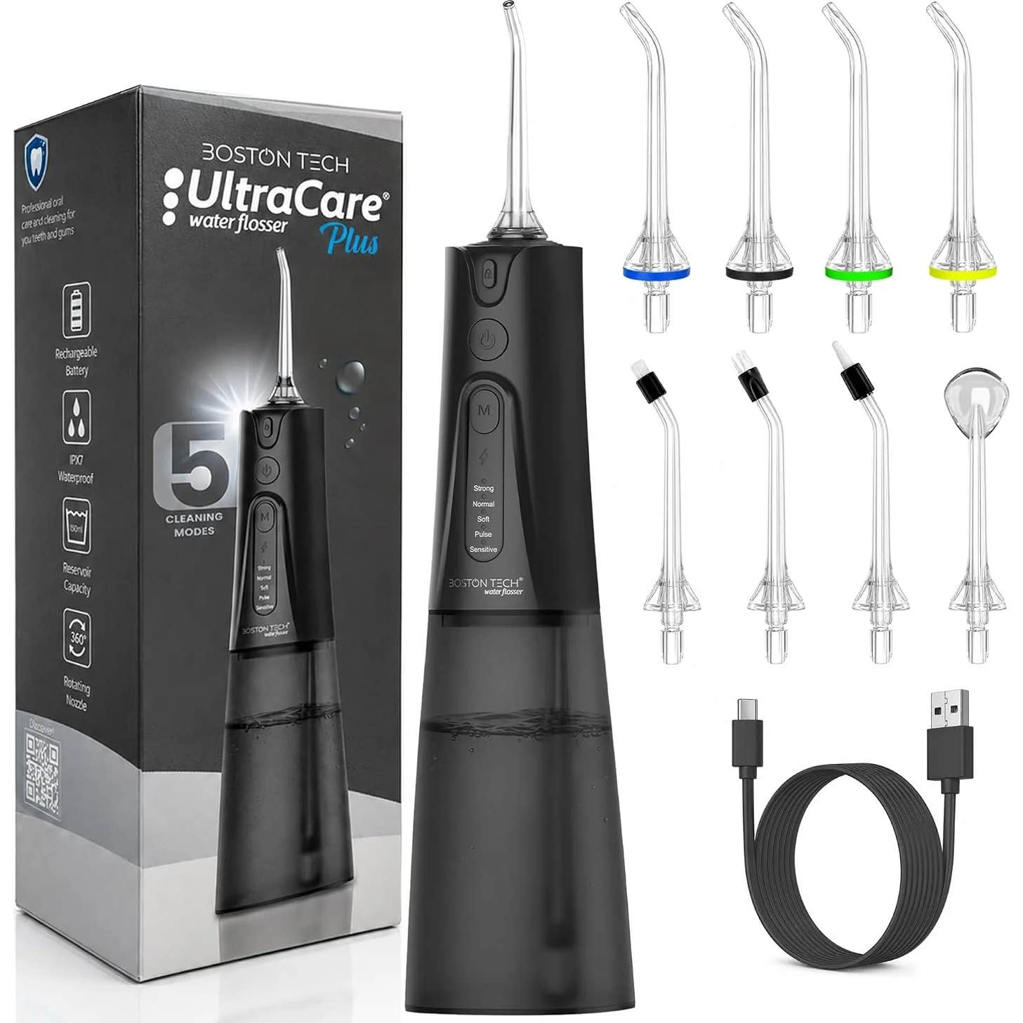 UltraCare Irrigador Dental PortátilPlus 8 Boquillas 5 Modos 300 ml Negro 1 ud