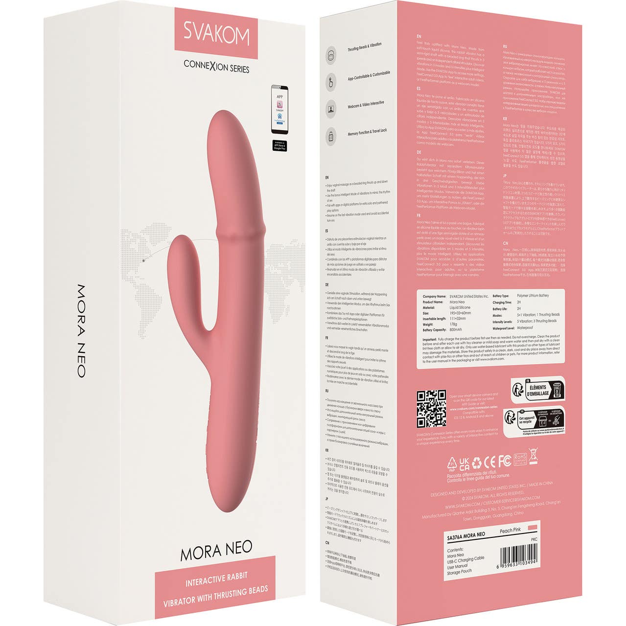 Svakom Mora Neo Interactive Rabbit Thrusting Beads Peach 1ud