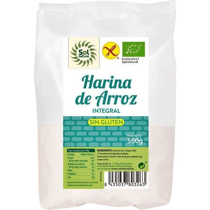 Solnatural Harina Arroz Integral Bio sin Gluten 500g