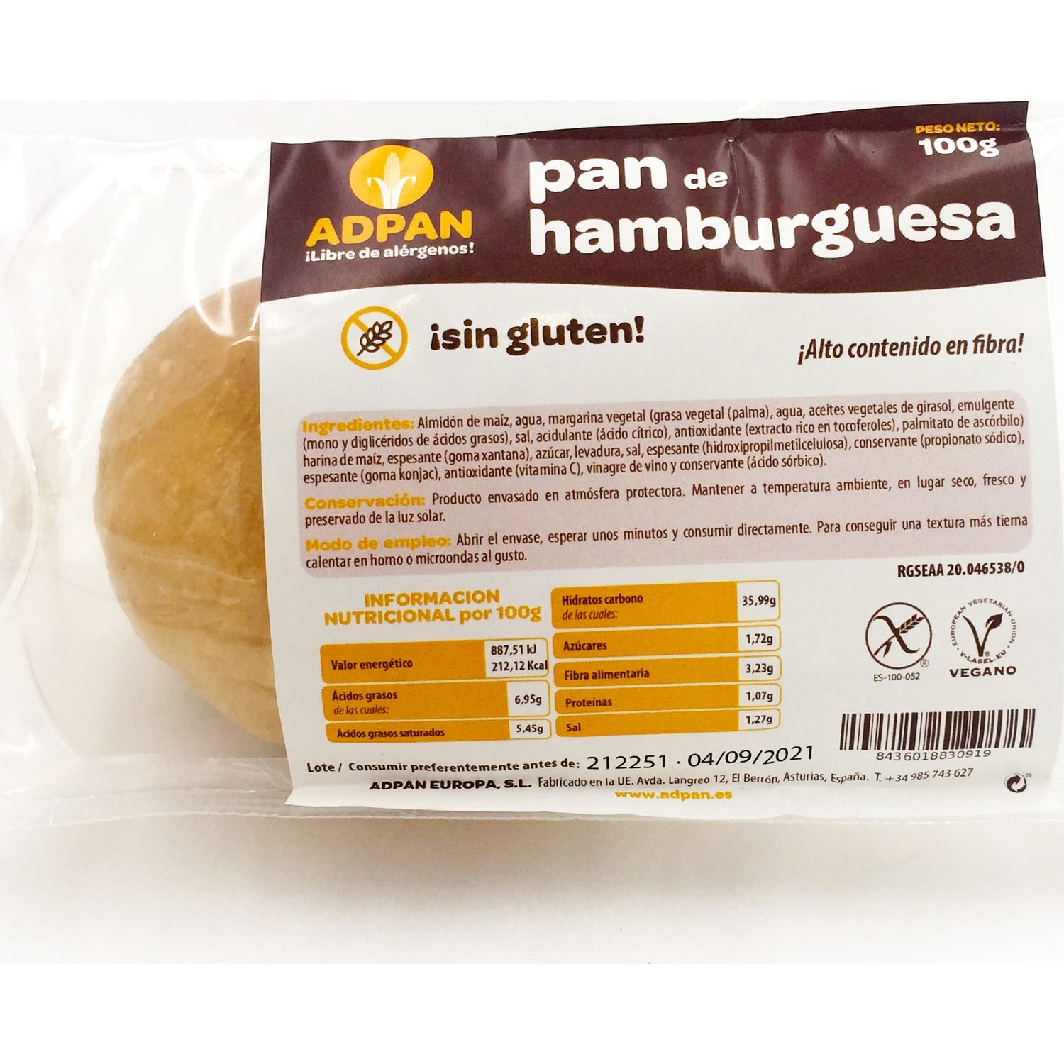 Adpan Pan Hamburgruesa sin Gluten 100g