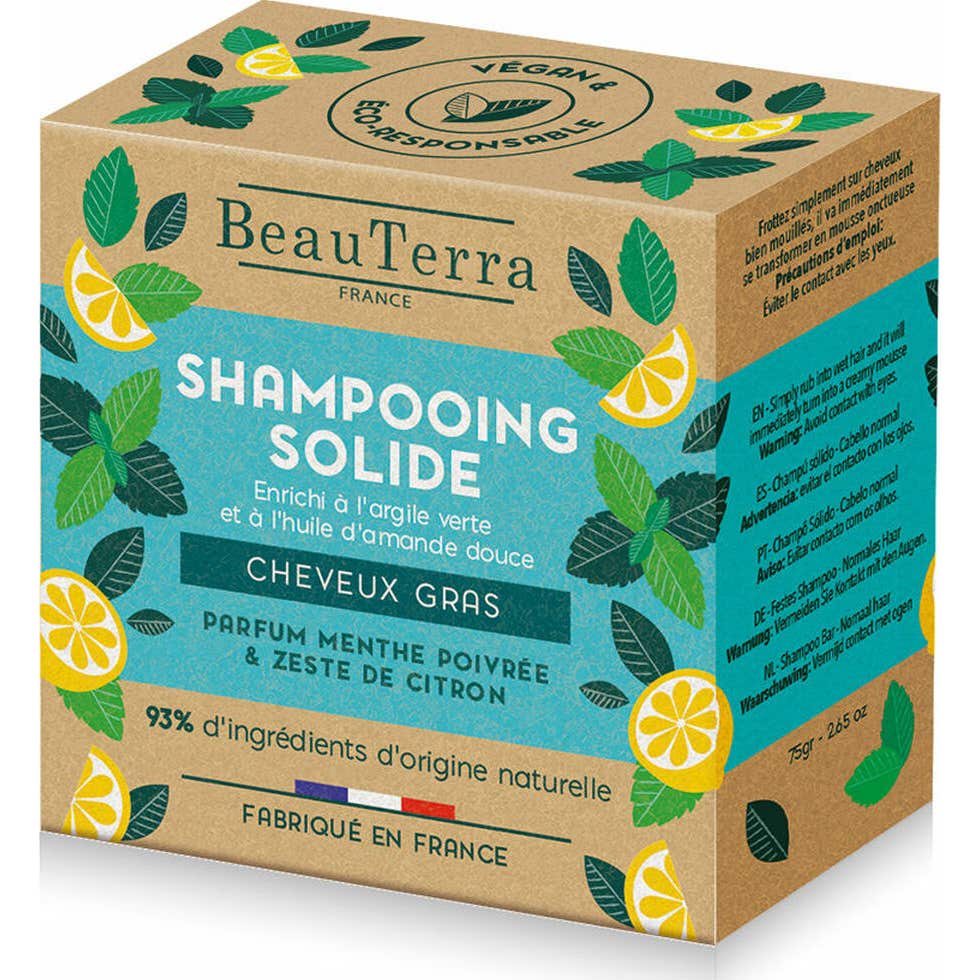 BeauTerra Shampooing Solide Cheveux Gras 75g