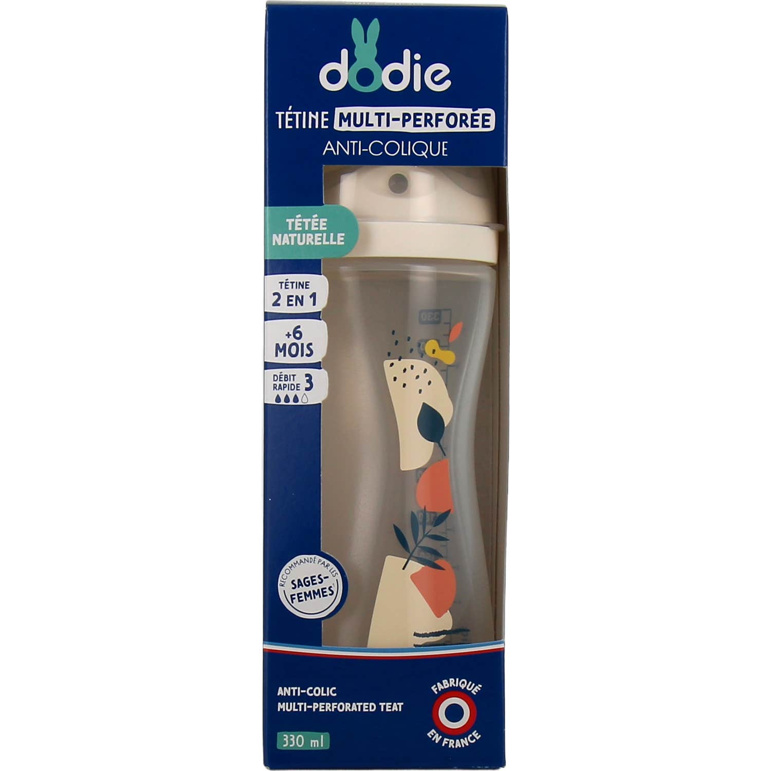 Dodie Biberón Tetina Multiperforada Flujo 3 +6M Rosa 330ml