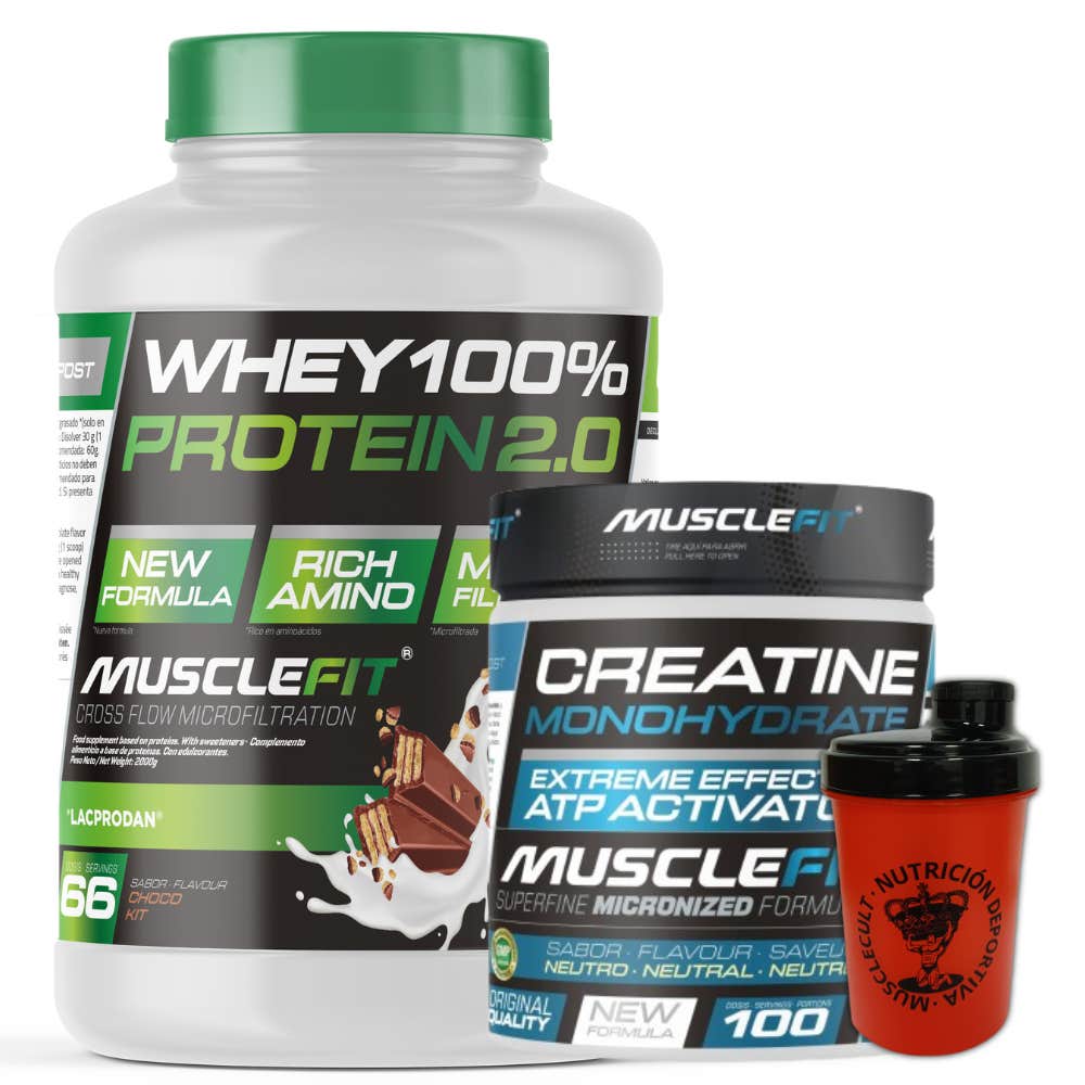 MuscleFit Pack Whey 100% Protein Chocokit + Creatina 300g + Shaker