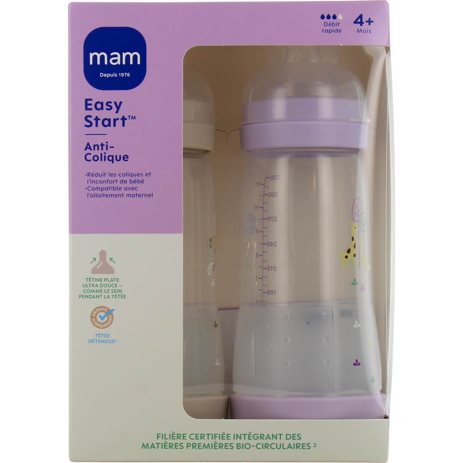 Mam Easy Start Nature Biberón Tetina F3 Lila Arena 320ml 2uds