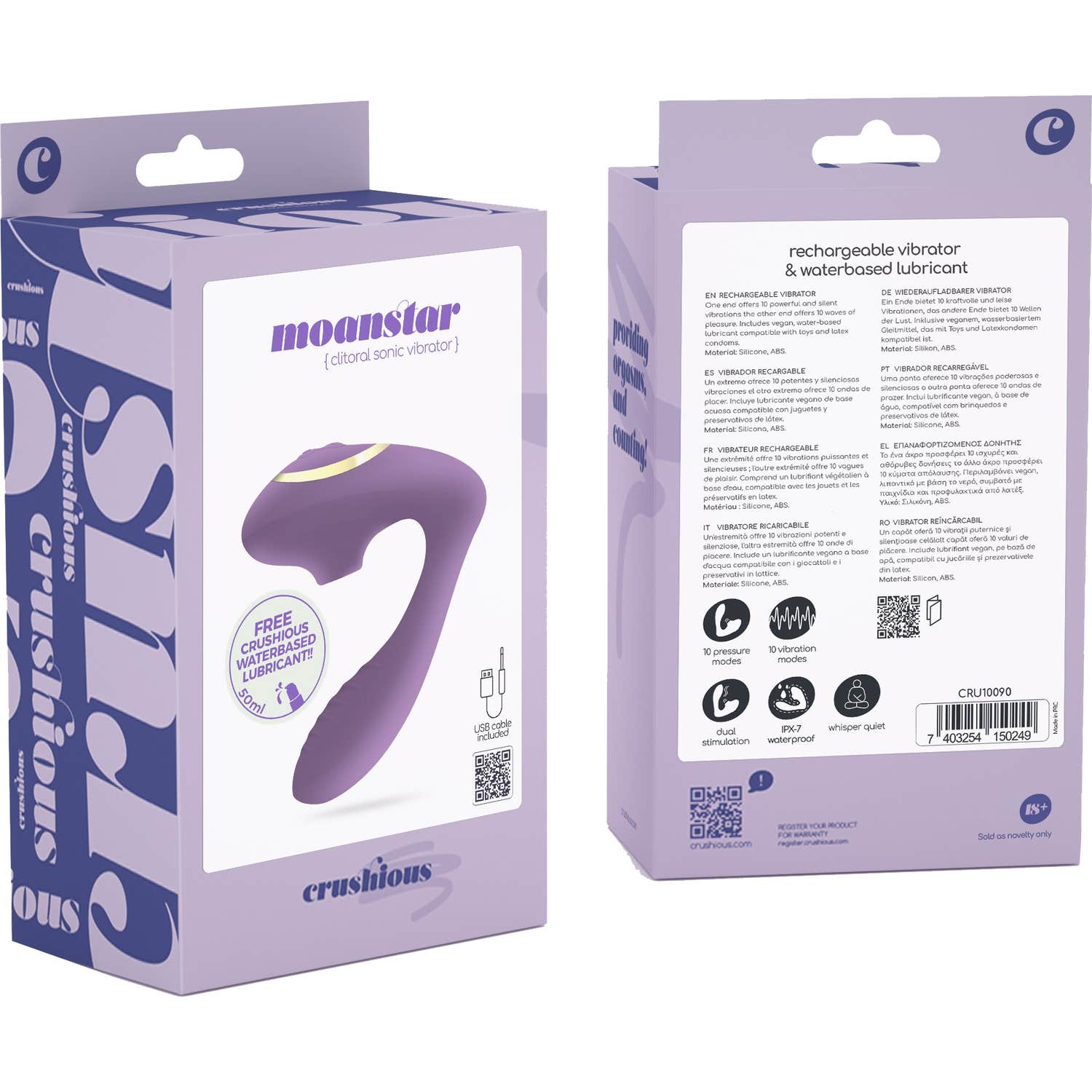 Crushious Set Moanstar Estimulador Recargable + Lubricante