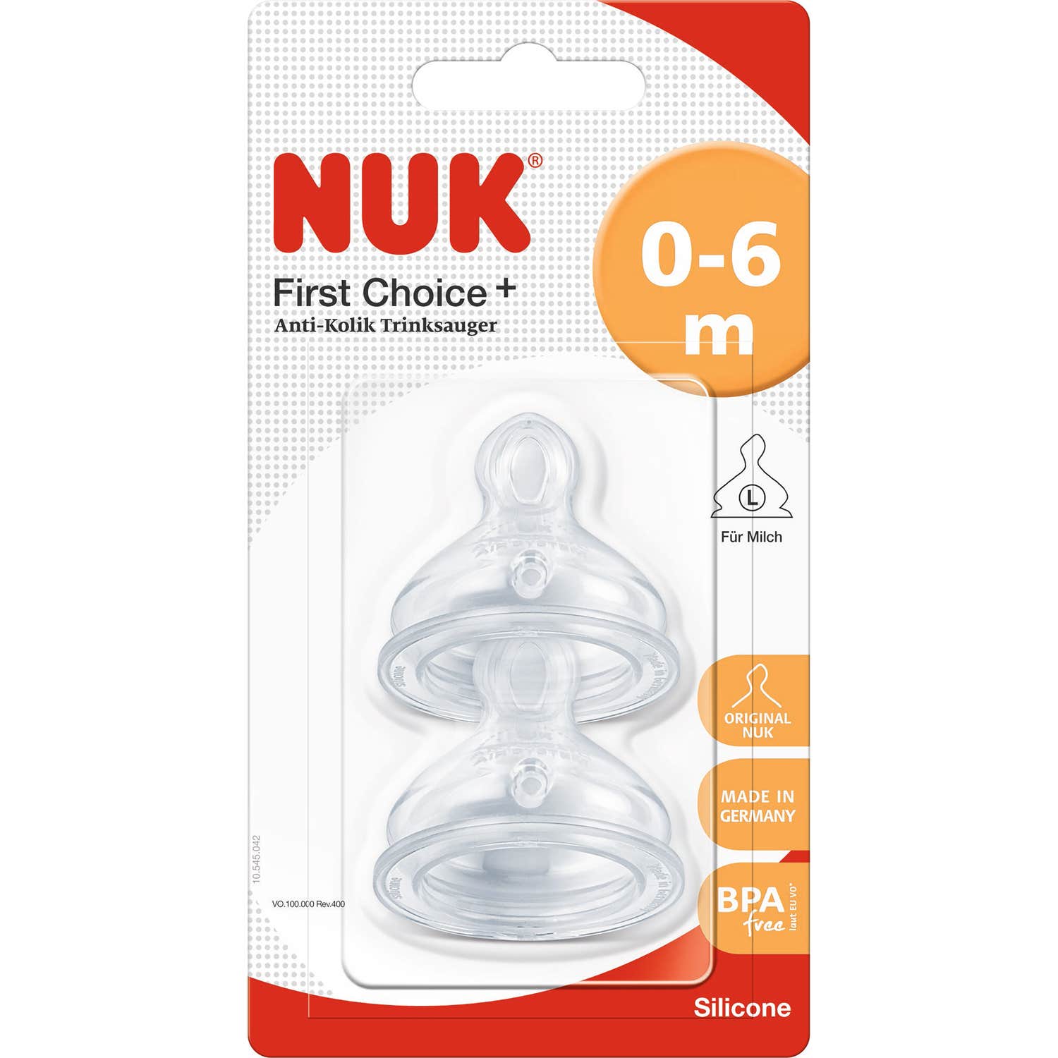 Nuk First Choice tetina silicona boca ancha T1 Orificio L 2uds