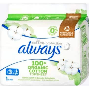 Always Toallitas Protectoras de Algodón Talla 3 Noche 8uds