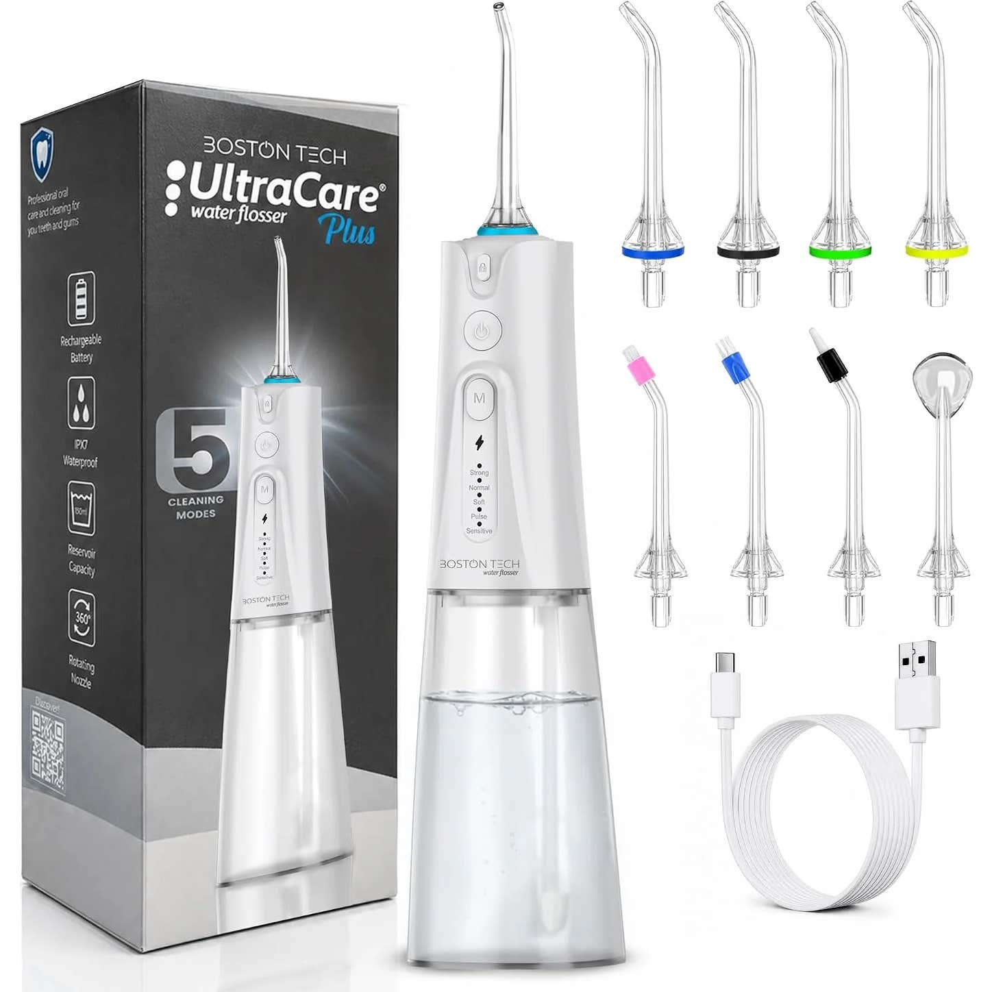 UltraCare Irrigador Dental PortátilPlus 8 Boquillas 5 Modos 300 ml Blanco 1 ud