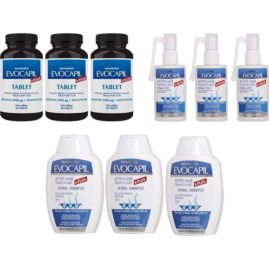 Evocapil Plus Pack Tratamiento Anticaída 3 M Champú + Spray + Vit